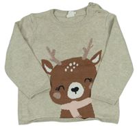 Svetlošedá -smotanový melírovaný sveter so zvieratkom H&M