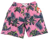 Růžové plážové kraťasy s palmami a listy Matalan