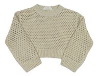 Svetlobéžový melírovaný ažurový pletený crop sveter H&M
