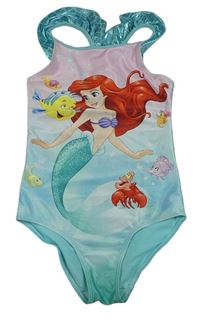 Světlemodro/růžovo-mátové jednodielne plavky s Ariel a volánikmi zn. H&M