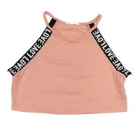Broskvovo-čierny crop top s nápismi SHEIN