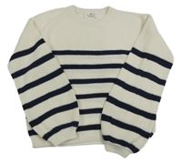 Bílo-tmavomodrý pruhovaný žebrovaný oversize svetr H&M