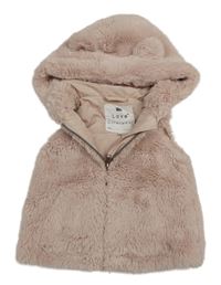 Svetloružová kožušinová podšitá vesta s kapucňou s uškami F&F