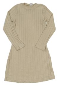 Svetlobéžové rebrované úpletové šaty