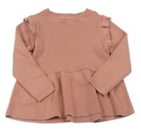 Staroružová rebrovaná svetrová tunika s volánikmi George