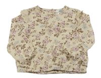 Svetlobéžová mikina s kvietkami a volánikmi a madeirou