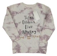 Nové - bielo-fialová batikovaná mikina s nápismi George