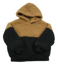 Hnedo-čierna huňatá mikina s kapucňou SHEIN