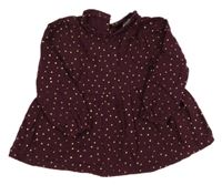 Tmavovínovo-zlatá puntíkatá mušelínová šatová tunika so cute