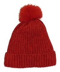 Červená melírovaná žinylková zateplená čepice s bambulí EVA&CO