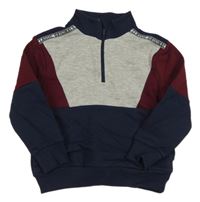 Tmavomodro/vínovo-sivá mikina s nápismi C&A