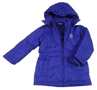 Safírovofialová prešívaná šušťáková zimná parka so srdiečkami a mašľami a odopínacíá kapucňou Papagino