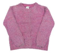 Tmavorůžový chlupatý propínací svetr se třpytkami C&A