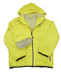 Kriklavoě žltá šušťáková funkčná jarná bunda s nápismi a kapucí + sáček crane