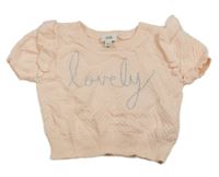 Broskvová vzorovaná pletená vesta s nápisom a volánikmi RIVER ISLAND