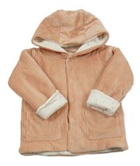 Broskvový žebrovaný sametový zateplený kabátek s kapucňou M&S