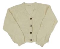 Smetanový žebrovaný propínací crop svetr H&M