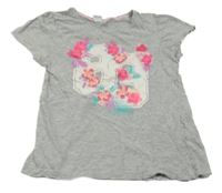 Sivé melírované tričko s číslom a 3D kvety Y.F.K.