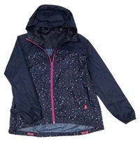 Tmavomodrá šusťáková nepromokavá funkční bunda se vzorem a kapucí Quechua