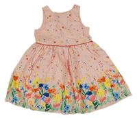 Růžové plátěné šaty s kytičkami PRIMARK