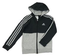 Černo-šedá/melírovaná propínací mikina s kapucí Adidas