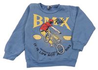 Modrošedá tepláková mikina s bicyklom a nápismi