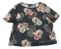 Čierne kvetované šifónové crop tričko New Look