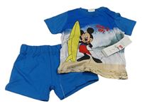 2set - Modré tričko s Mickeym se surfem + teplákové kraťasy Disney
