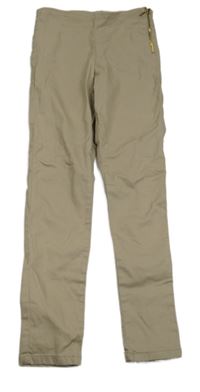 Béžové elastické plátenné skinny nohavice H&M