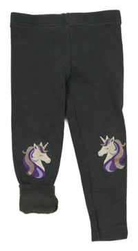 Tmavošedé zateplené legíny s jednorožci Primark