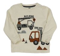Krémové triko s jeřábkem a náklaďákem F&F