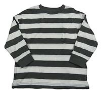 Tmavošedo-bílé pruhované žebrované triko s kapsou F&F