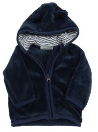 Tmavomodrá chlpatá prepínaci mikina s kapucňou s uškami Topomini