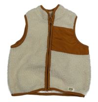 Béžovo-hnedá huňato/šusťáková vesta s vreckom