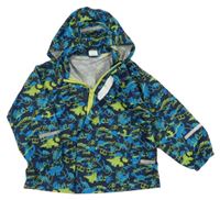 Tmavomodrá šušťáková nepromokavá bunda s dinosaurami a kapucňou Papagino