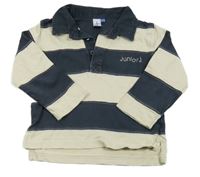 Tmavomodrdo-béžové pruhované polo triko s nápisem Junior J