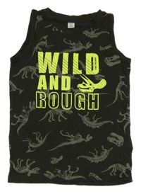 Antracitové tílko s kostrami dinosaurů a nápisem Dopodopo