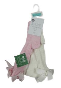 Nové - 2x žebrované podkolenky s mašlí - smetanové + růžové Matalan