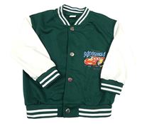 Tmavozeleno-biela baseballová mikina s Bleskem McQueenem