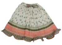 Smetanovo-růžovo-khaki vzorovaná šifónová plisovaná sukňa