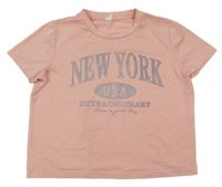 Ružové crop tričko s nápisom Shein