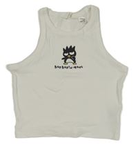 Biely rebrovaný crop top s tučňákem - Hello Kitty H&M