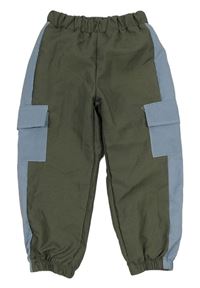 Khaki-modré šusťákové cuff kalhoty s kapsami Shein