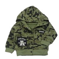Khaki-černá army propínací mikina s nášivkou a kapucí 