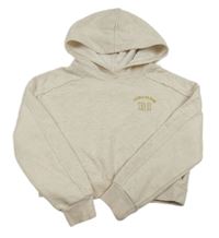 Smotanová melírovaná crop mikina s výšivkou a kapucňou River Island
