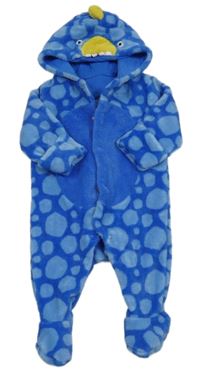 Modrá plyšová vzorovaná kombinéza s kapucňou so žlutými ostny - dino Mothercare