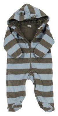 Hnedo-modrá pruhovaná fleecová kombinéza s kapucňou Carter's