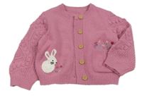 Růžový propínací svetr s králíčkem a perforovanými rukávy Nutmeg