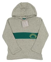 Nové - Sivá melírovaná ľahká mikina so zeleným pruhom a kapucňou John Lewis