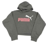 Tmavošedá crop mikina s logem a kapucí Puma